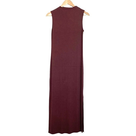 AMOUR VERT Ribbed Maxi Dress Sleeveless Side Slits Modal Blend Raisin Brown - Picture 9 of 10